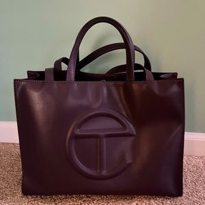 Telfar medium eggplant shopping bag